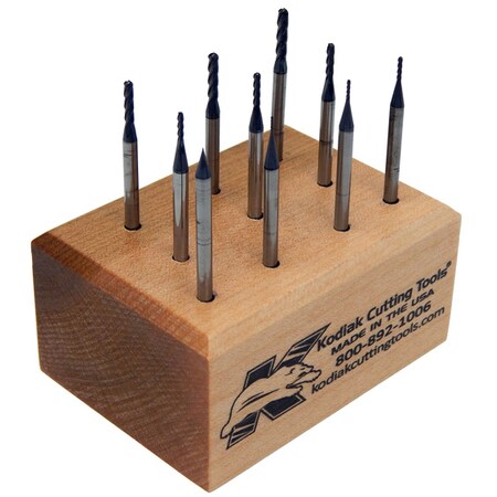 Kodiak Cutting Tools 10pc. Micro Carbide End Mill Set, Square, LOC 5Xs DIA, ALTiN Coated 56399944
